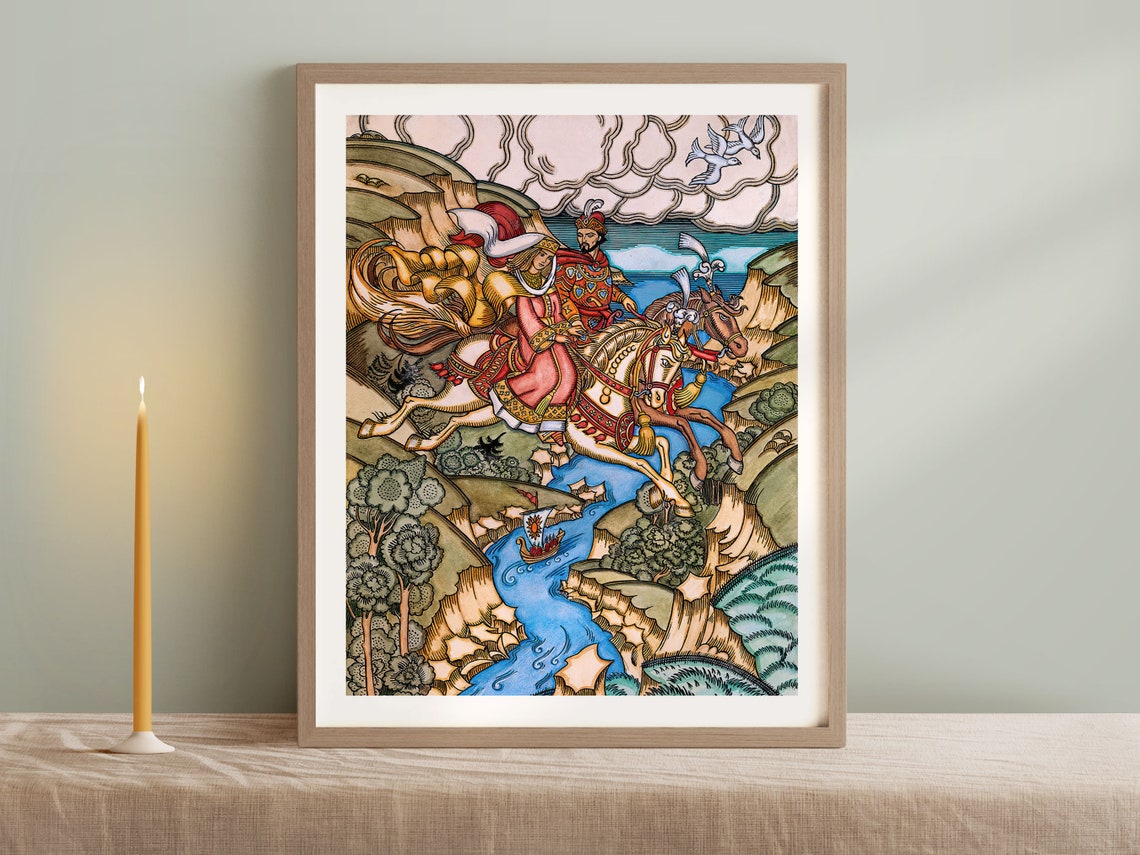Horsemen Leaping Over a River Ivan Bilibin Fairytale Art Poster