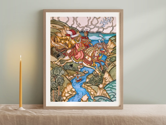 Horsemen Leaping Over a River Ivan Bilibin Fairytale Art Poster