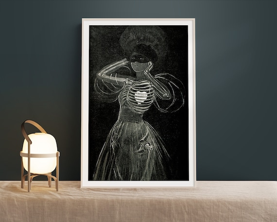 Vintage Skeleton Woman Gothic Art Print, Retro Dark