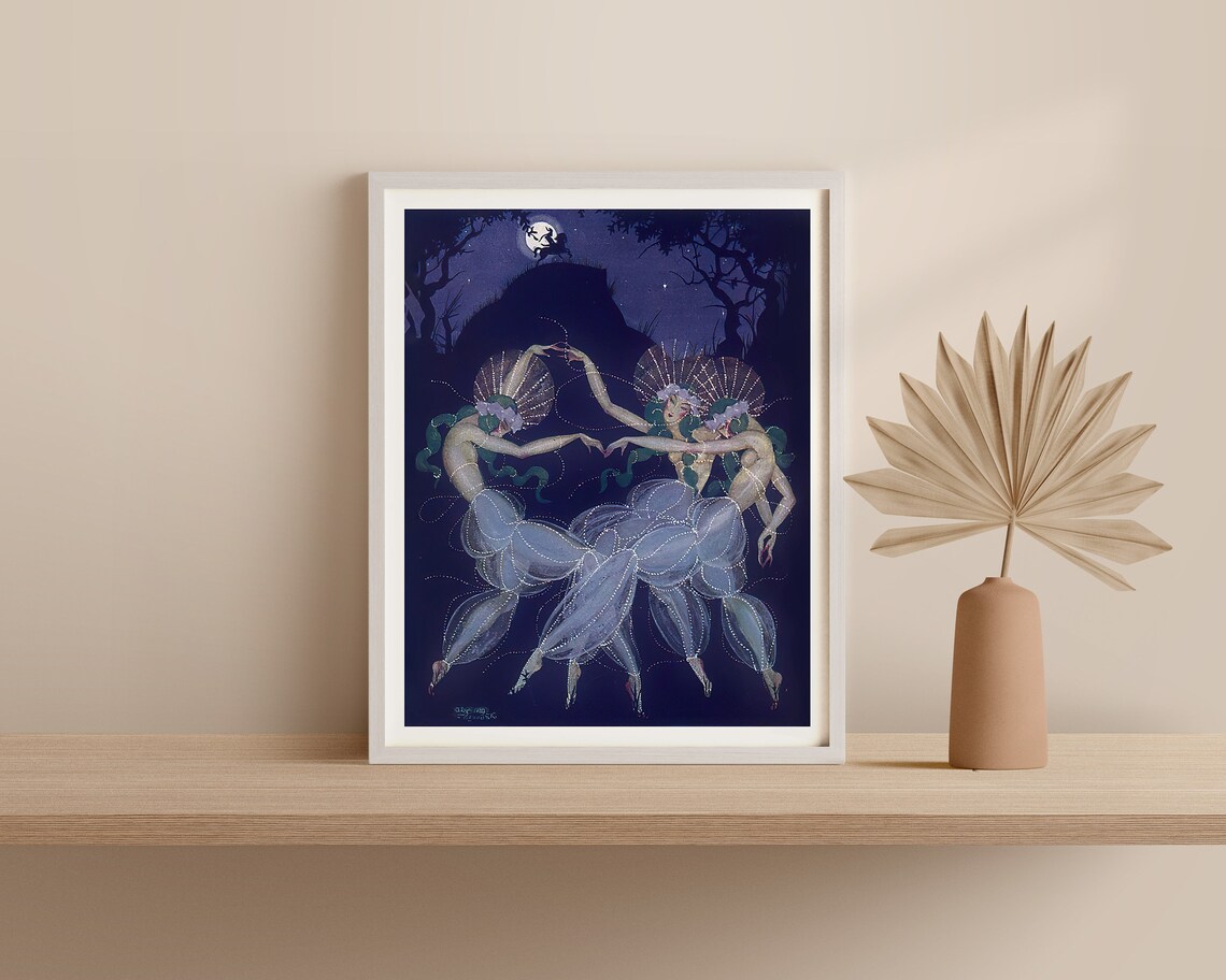 Vintage Moonlight Dancing Women, Art Nouveau Poster - Image 3