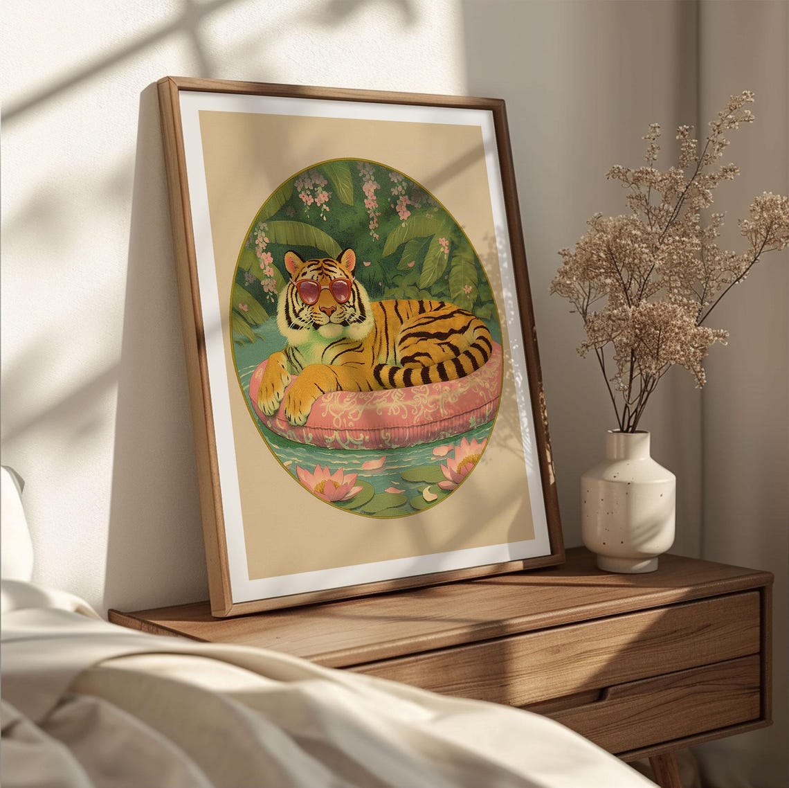Cool Tiger With Sunglasses Floating on a Pink Pool Float Poster - Image 2