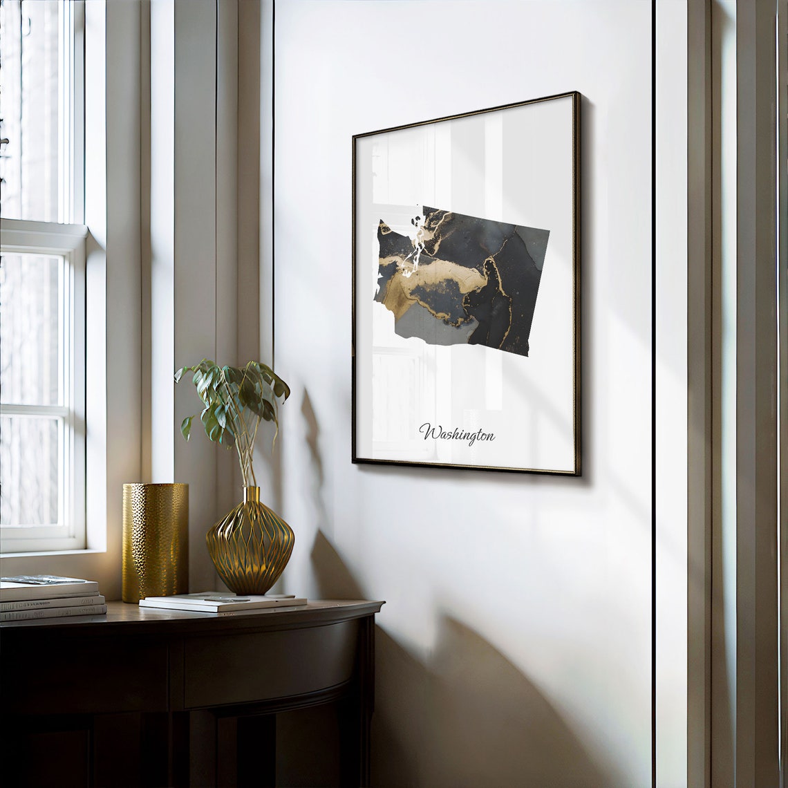 Washington Black And Gold Marble Map Minimalist Elegant Art Poster - Image 3