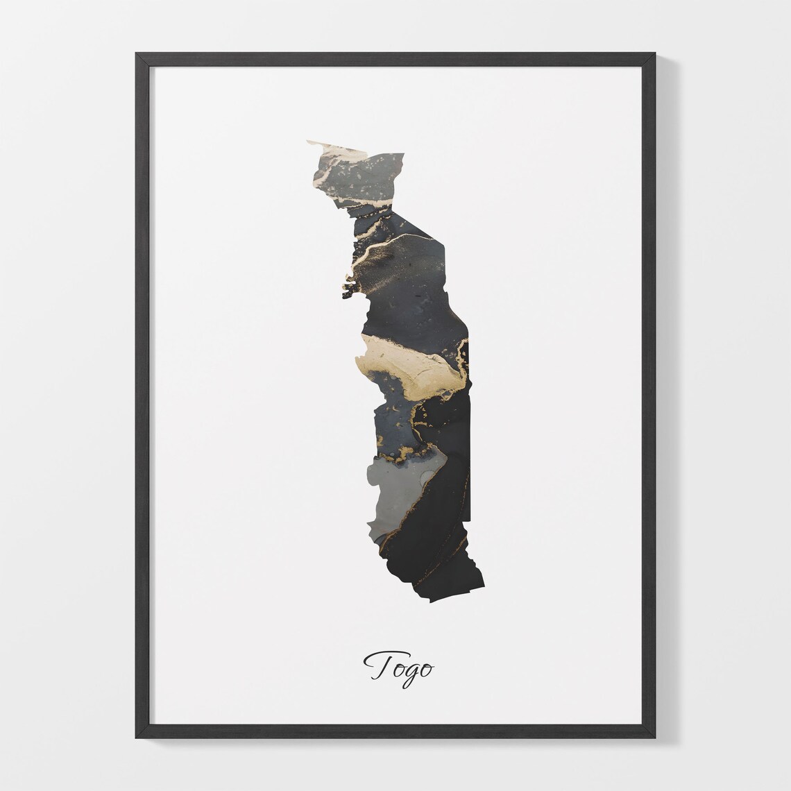 Togo Black and Gold Marble Silhouette Country Map Art Poster