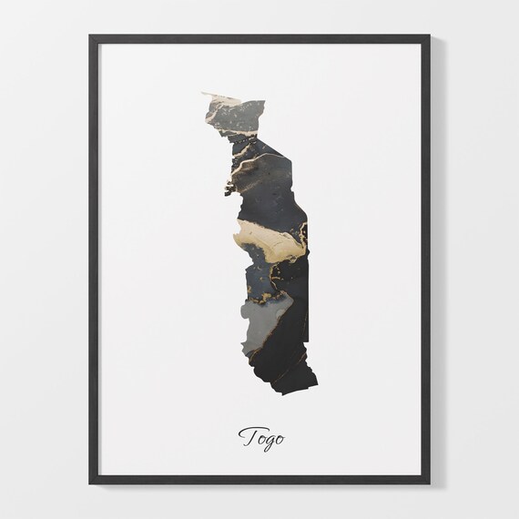 Togo Black and Gold Marble Silhouette Country Map Art Poster