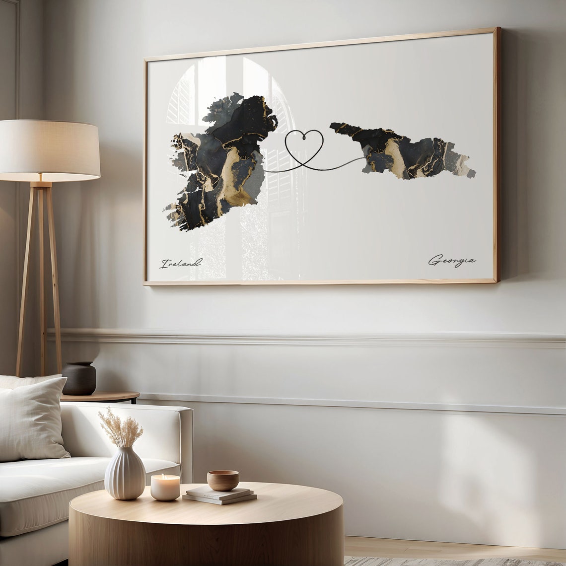 Ireland Georgia Long Distance Love Heart Marble Map Gift Poster - Image 2