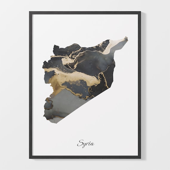 Syria Black And Gold Marble Map Minimalist Elegant Art Poster