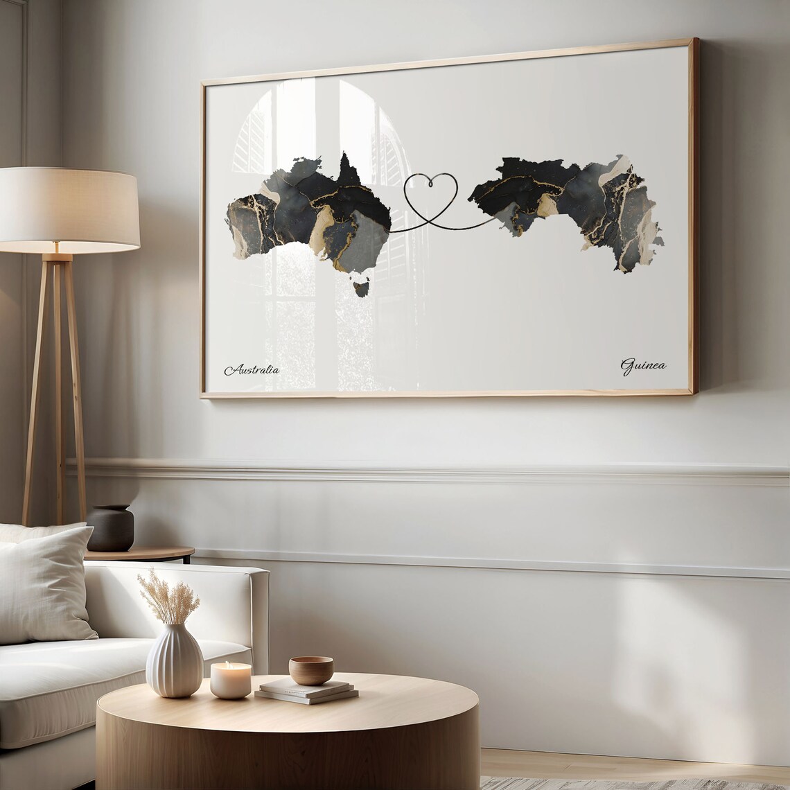 Australia To Guinea Marble Heart Map Two Country Long Distance Gift Poster - Image 2