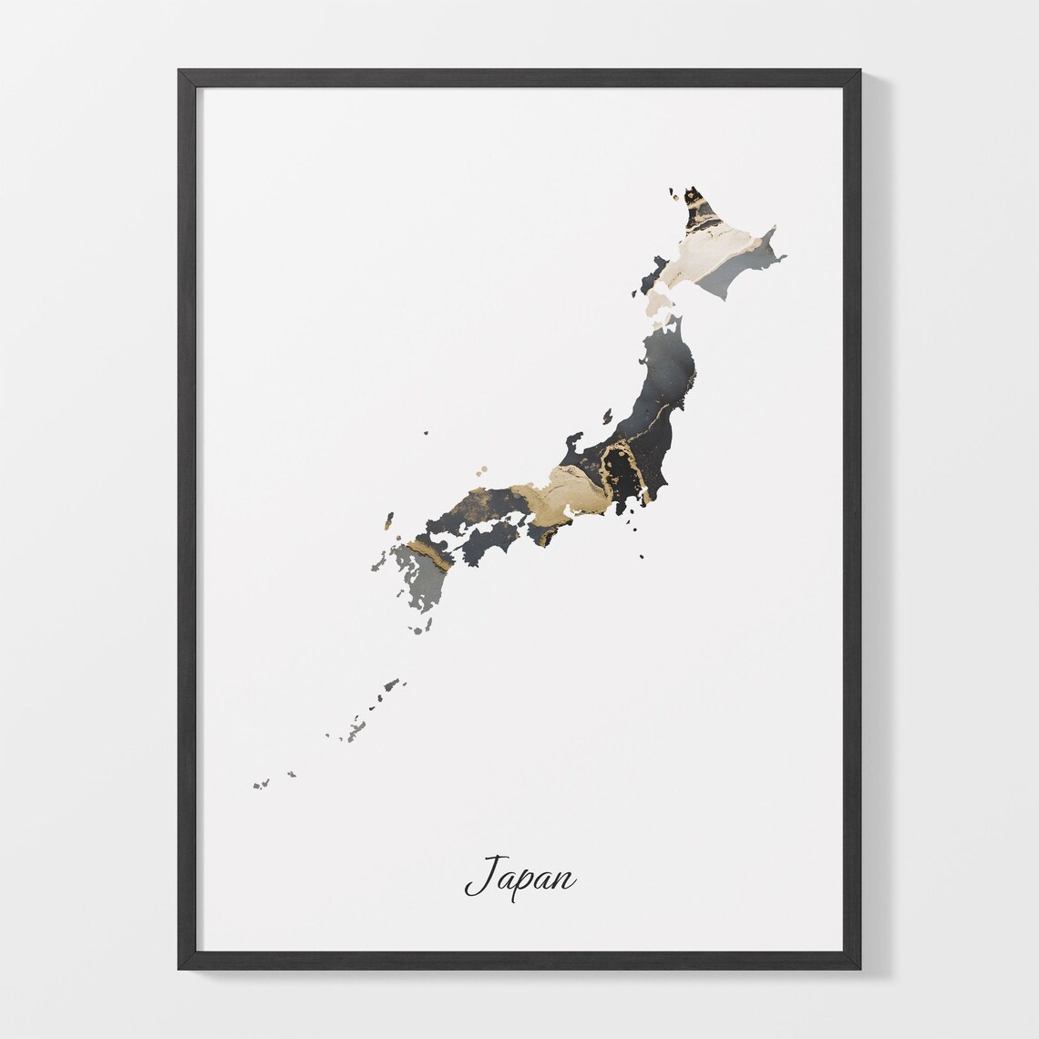 Japan Black and Gold Marble Country Map Elegant Decor Poster