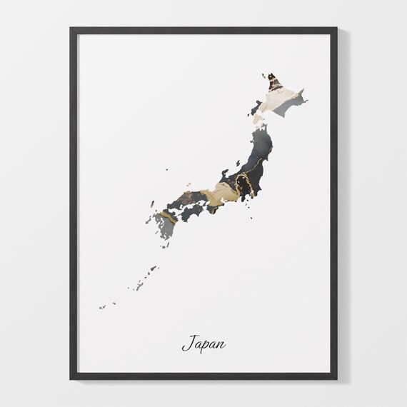 Japan Black and Gold Marble Country Map Elegant Decor Poster