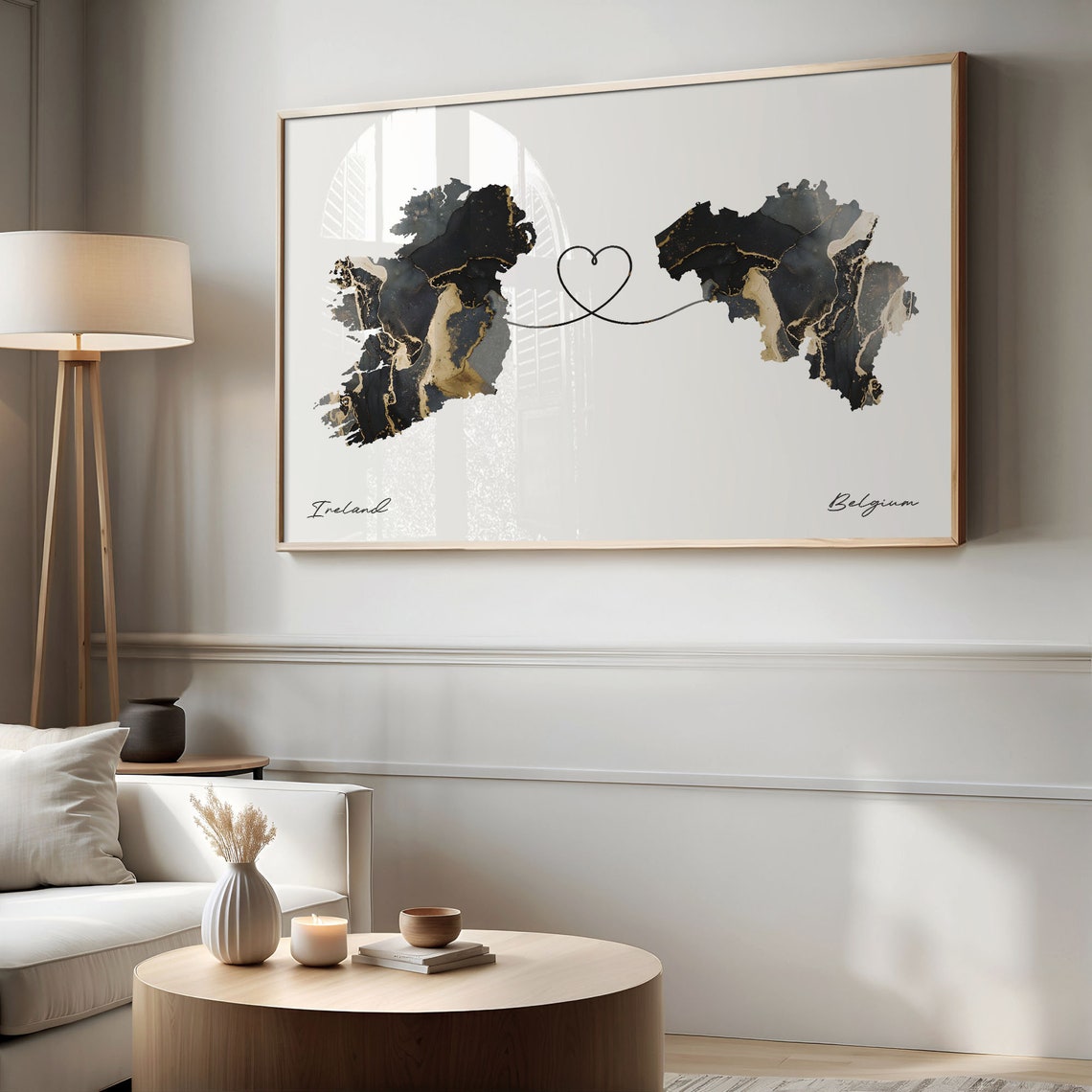 Ireland to Belgium Marble Map with Heart Long Distance Love Poster - Image 2