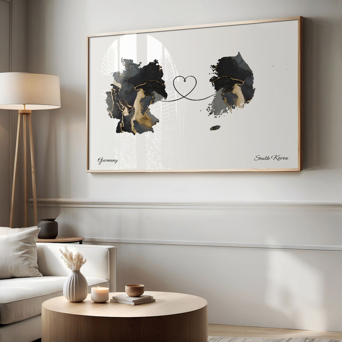 Germany South Korea Love Heart Marble Map Long Distance Poster - Image 2