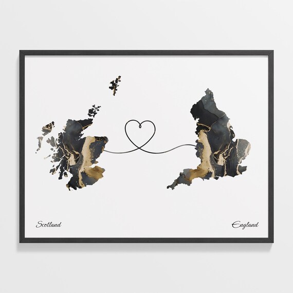 Scotland To England Heart Linked Marble Map Love Connection Poster