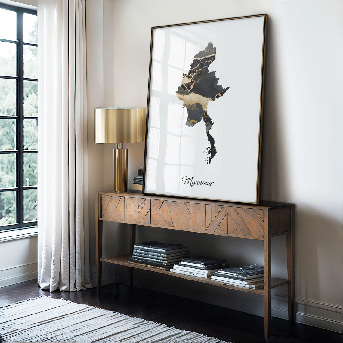 Myanmar Black and Gold Marble Country Map Silhouette Minimalist Poster - Image 4