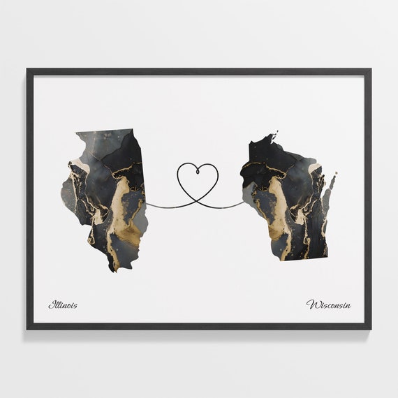 Illinois To Wisconsin Map Poster, Wisconsinite Gift