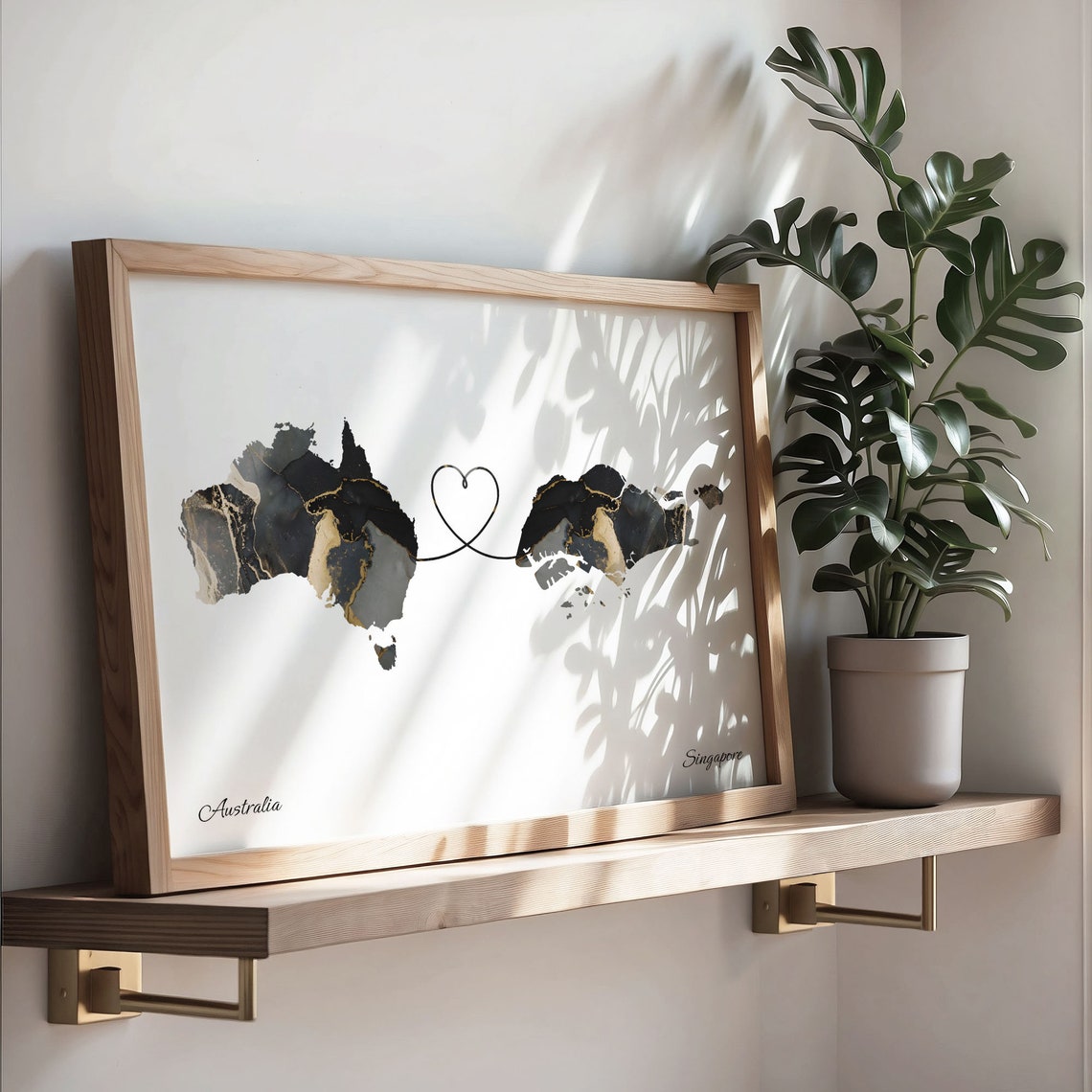 Australia Singapore Long Distance Love Heart Marble Map Gift Poster - Image 3