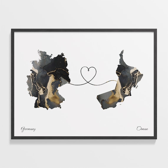 Germany and Oman True Marble Heart Map Long Distance Love Poster