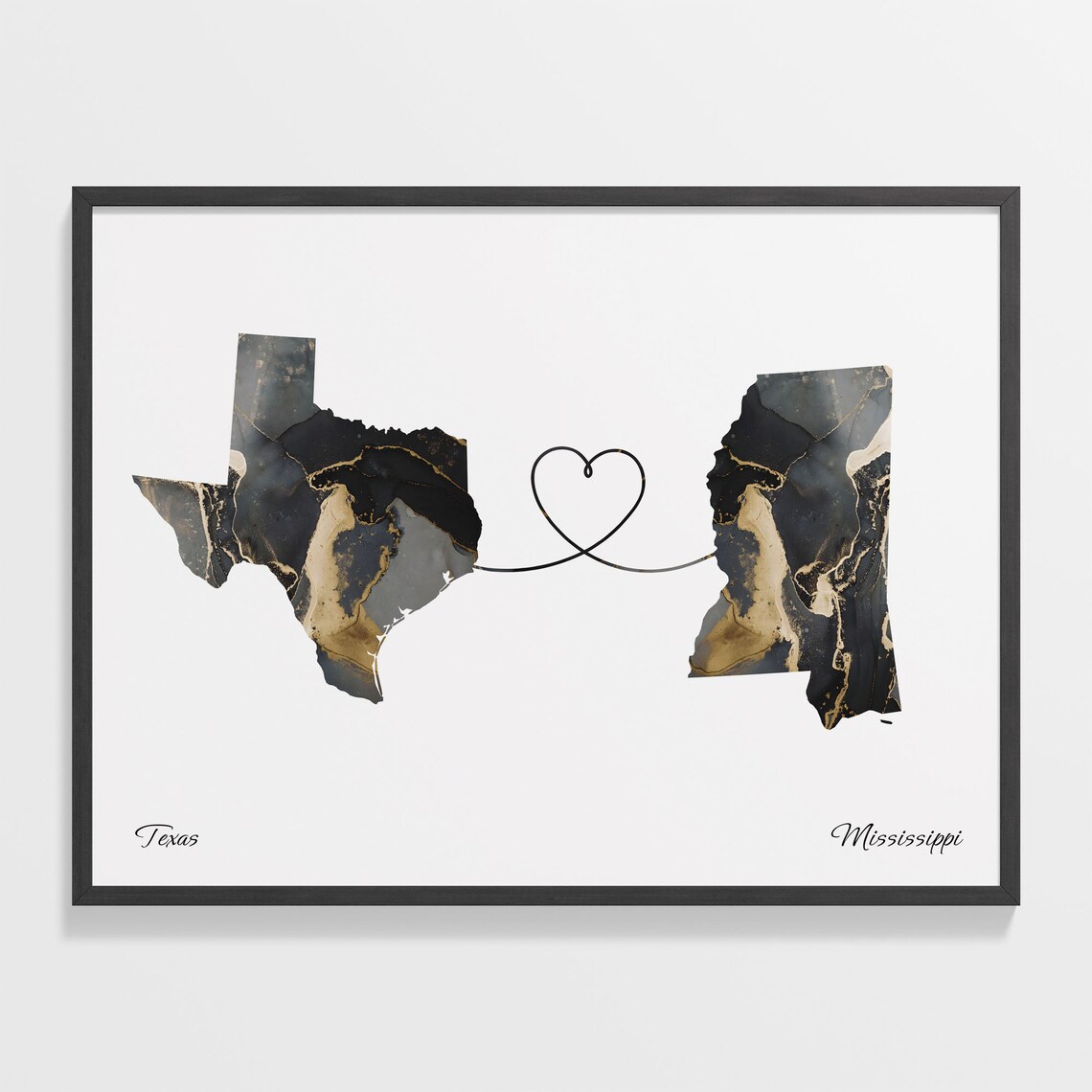 Texas to Mississippi Map Poster, Travel Art Print