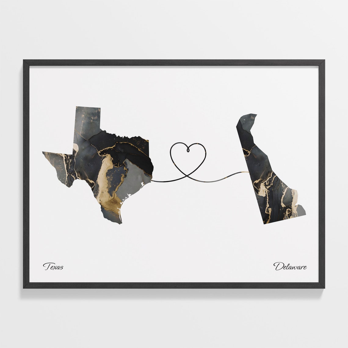 Texas To Delaware Print Delawarean Gift Marble Two Countries Map Poster Travel Art Adventure Awaits C22 1255