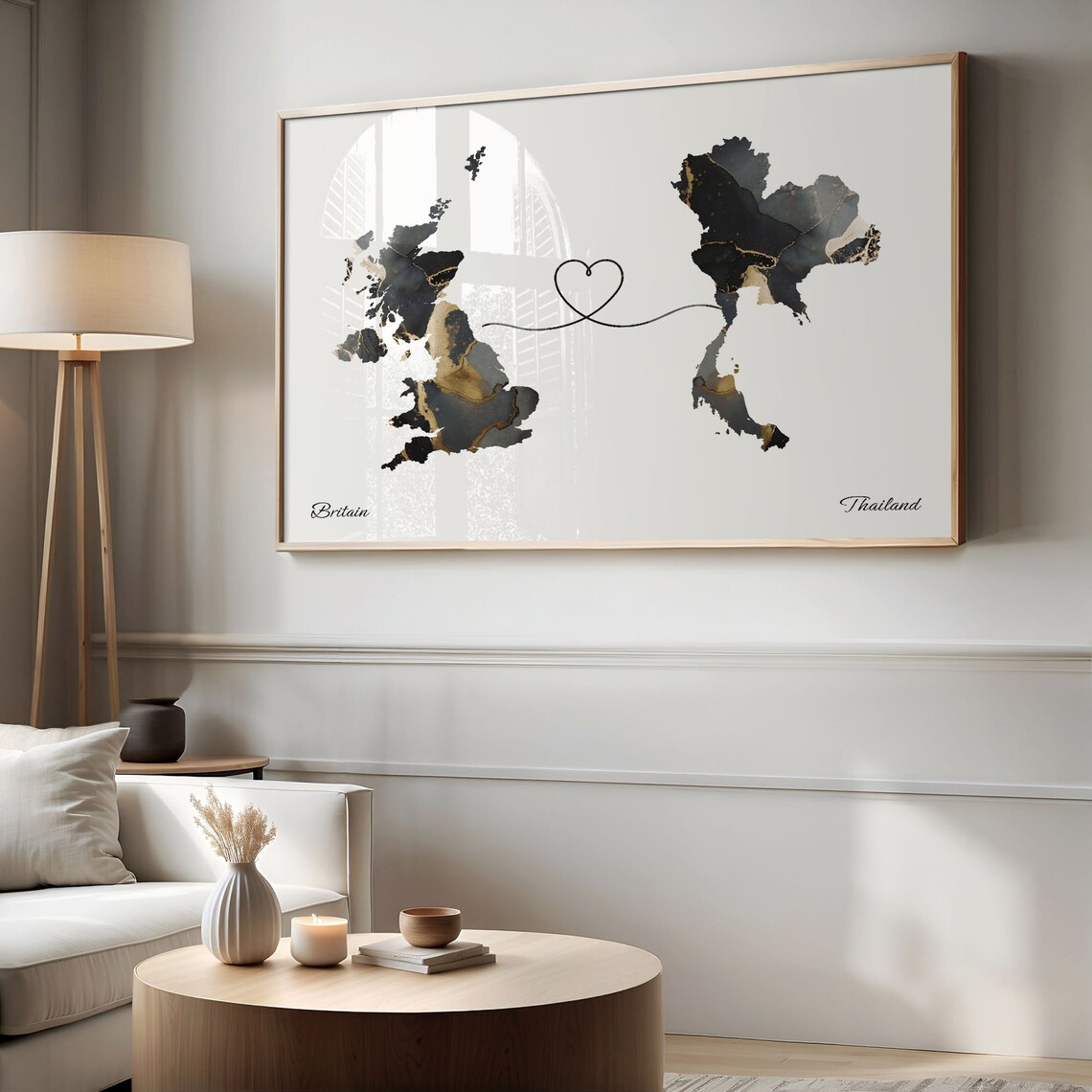Britain and Thailand Heart Connection Black and Gold Marble Poster - Image 2