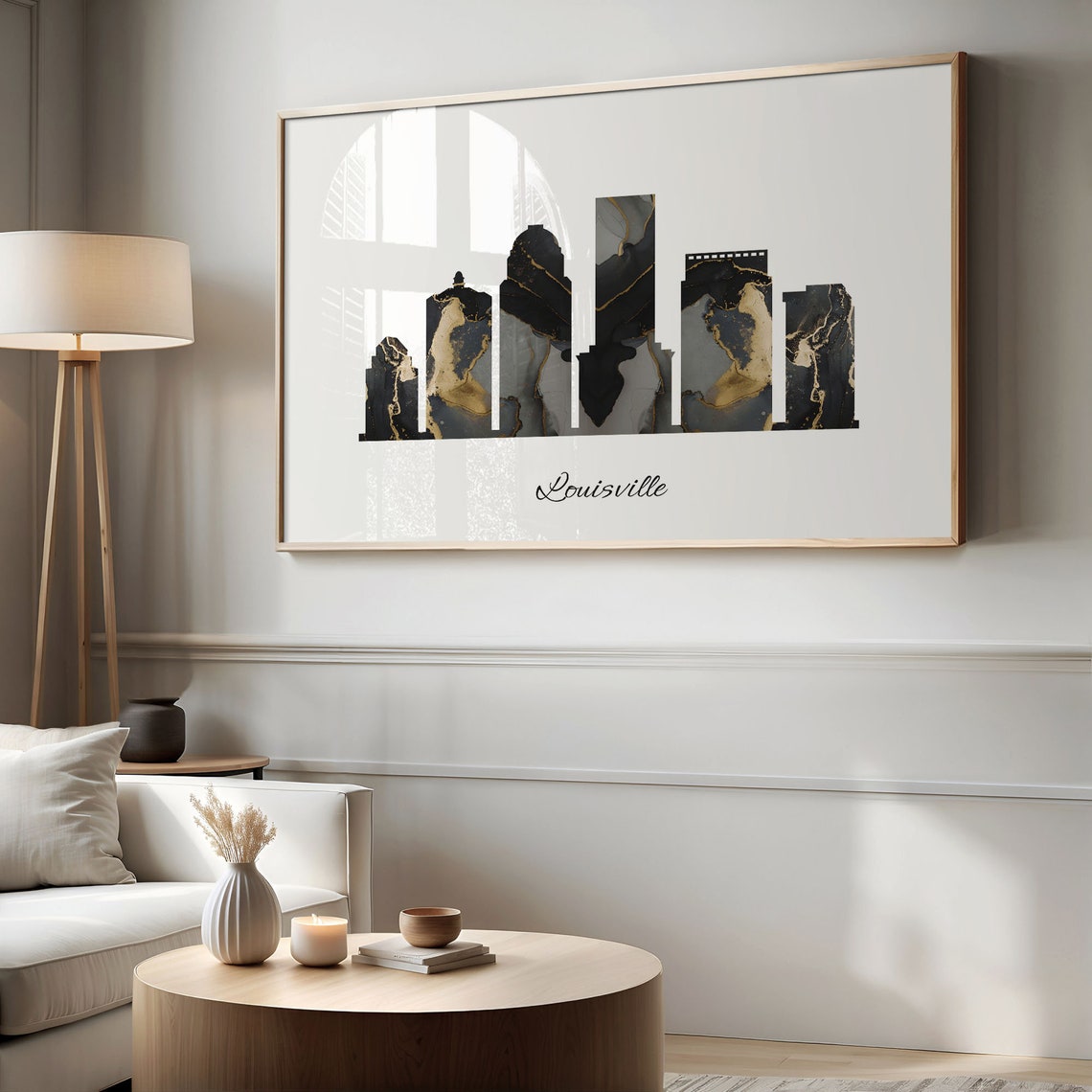 Louisville Luxury Black Gold Marble City Skyline Silhouette Poster - Image 2