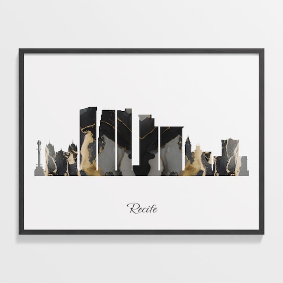 Recife Brazil Black Gold Marble Skyline Silhouette Cityscape Poster