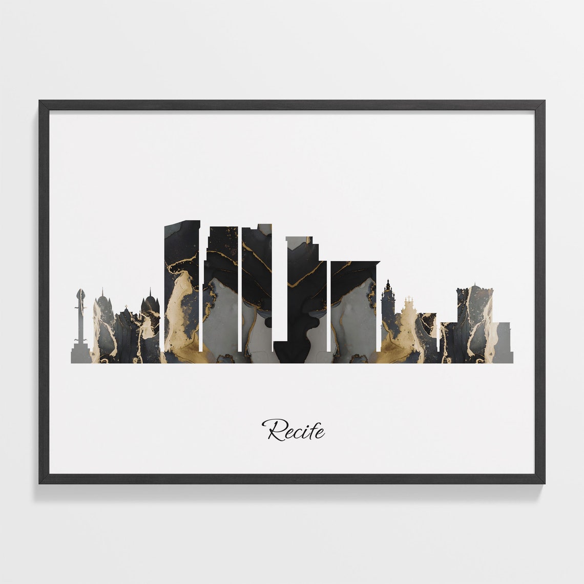 Recife Brazil Black Gold Marble Skyline Silhouette Cityscape Poster