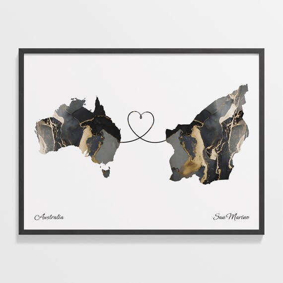 Australia San Marino Marble Two Countries Heart Connection Art Poster