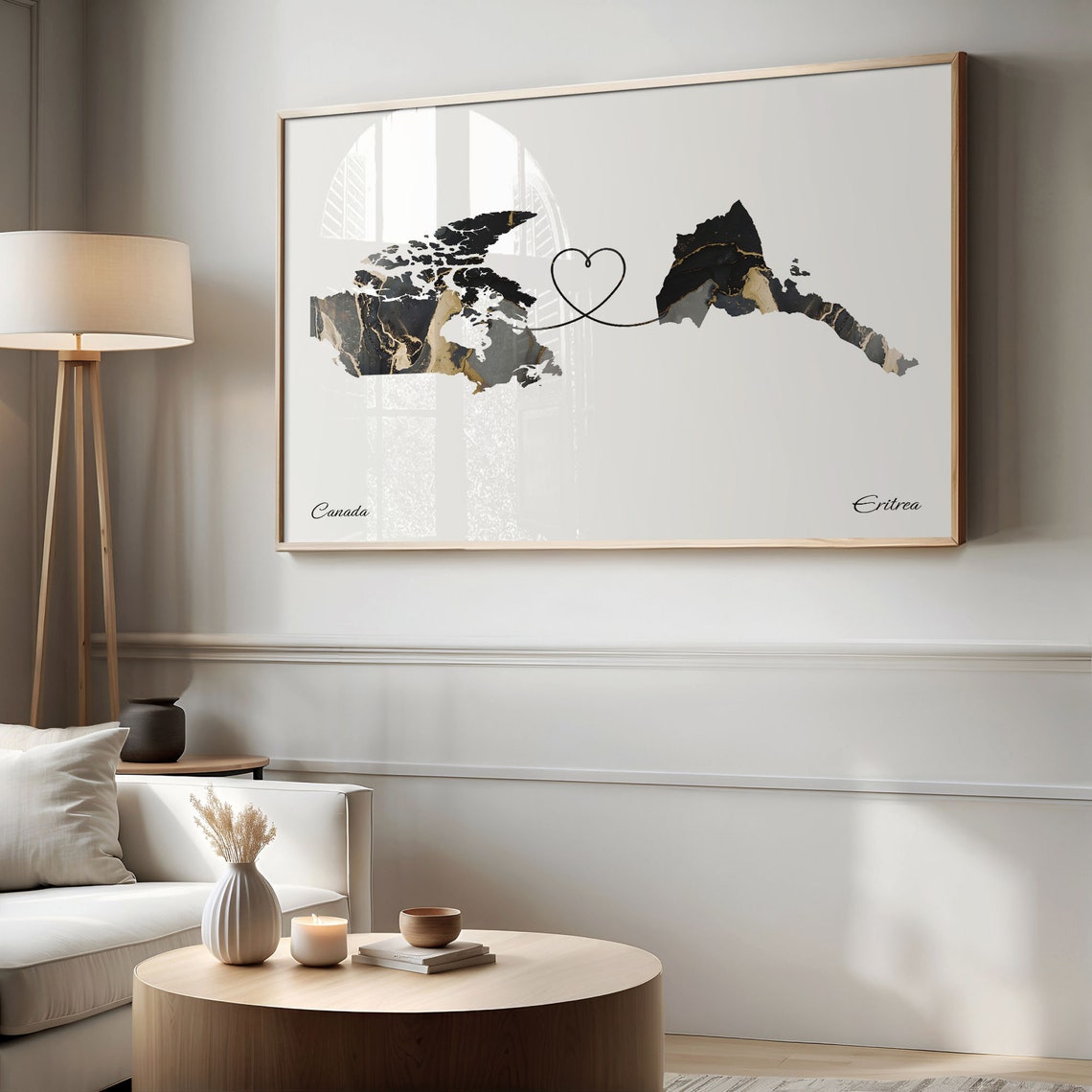 Canada to Eritrea Marble Map with Heart Long Distance Love Poster - Image 2
