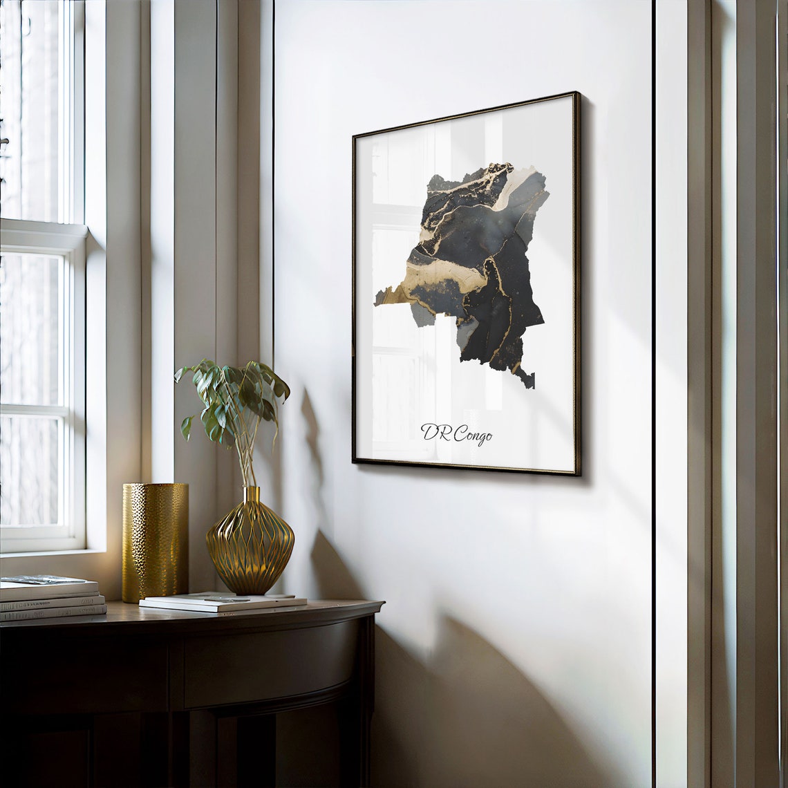 DR Congo Elegant Country Map Black Gold Marble Minimalist Poster - Image 3