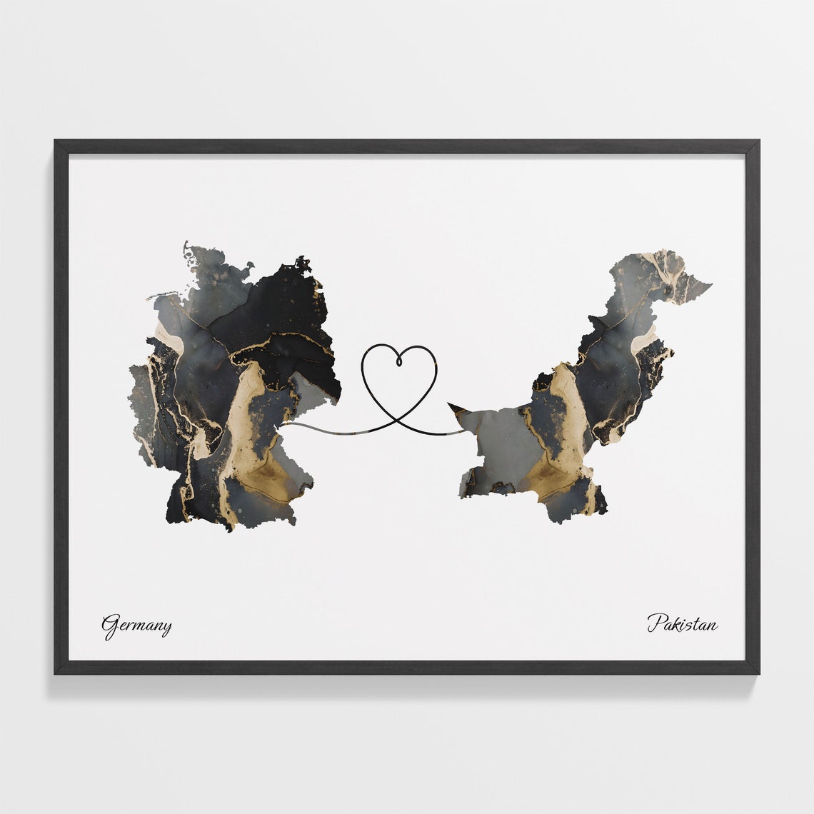 Germany Pakistan Marble Map Heart Long Distance Love Gift Poster