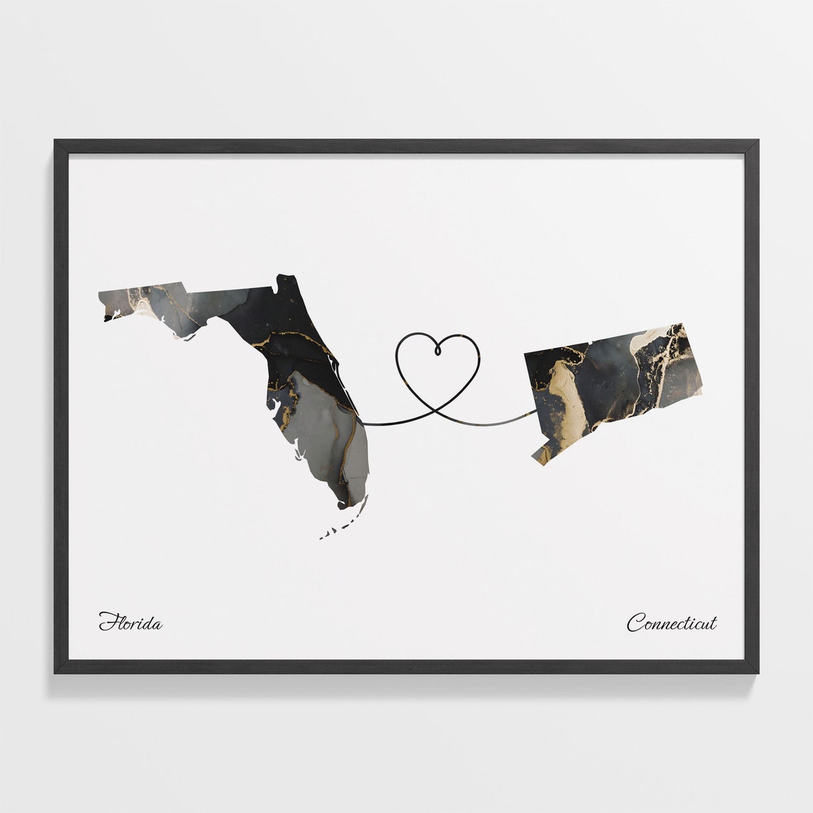 Florida Connecticut Marble Two Countries Heart Connection Art Poster