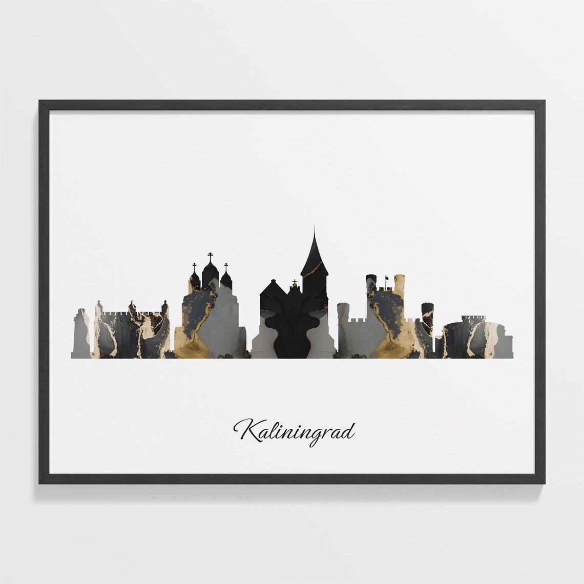 Kaliningrad Russia Black Gold Marble Castle Skyline Silhouette Poster