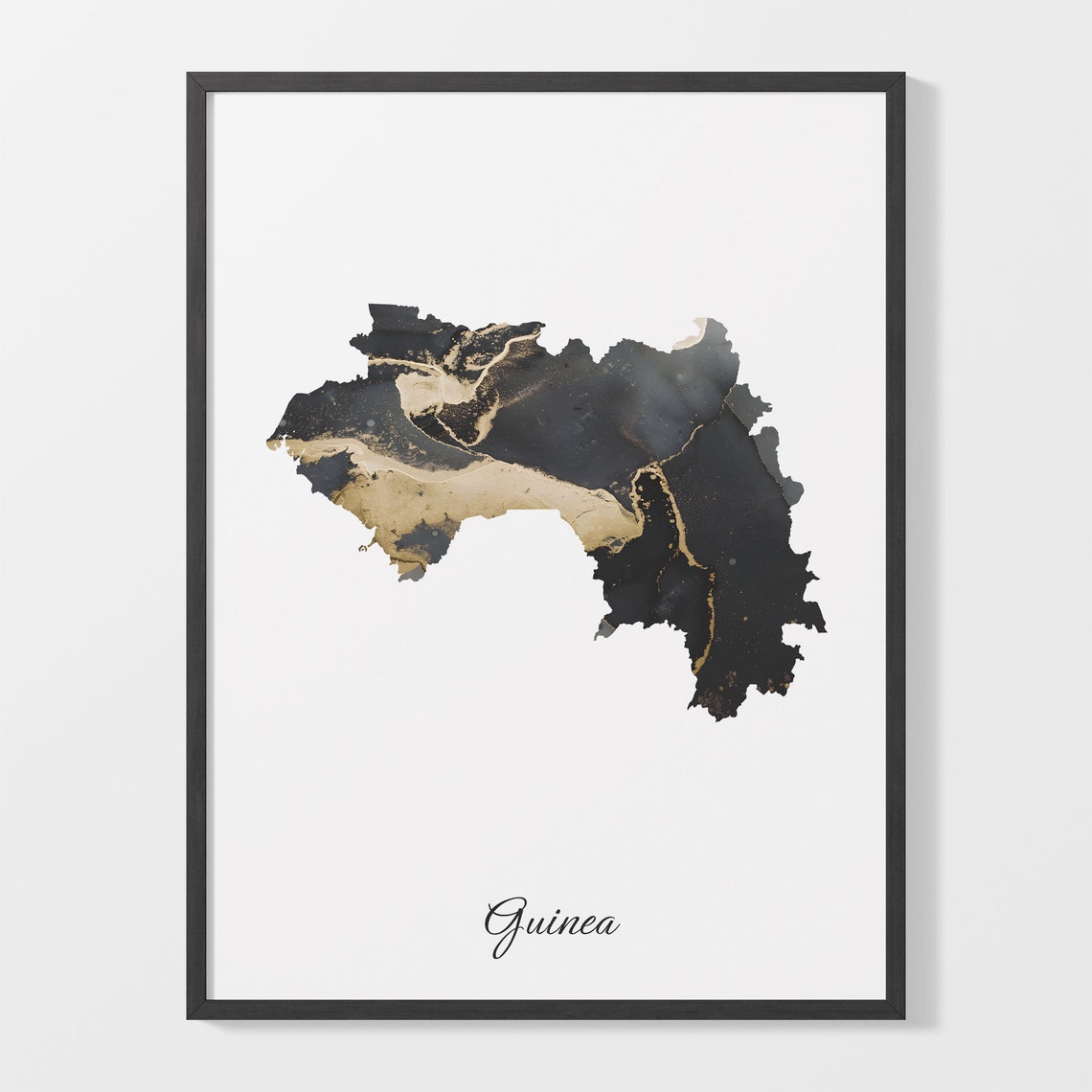 Guinea Elegant Black Gold Marble Country Map Home Decor Art Poster