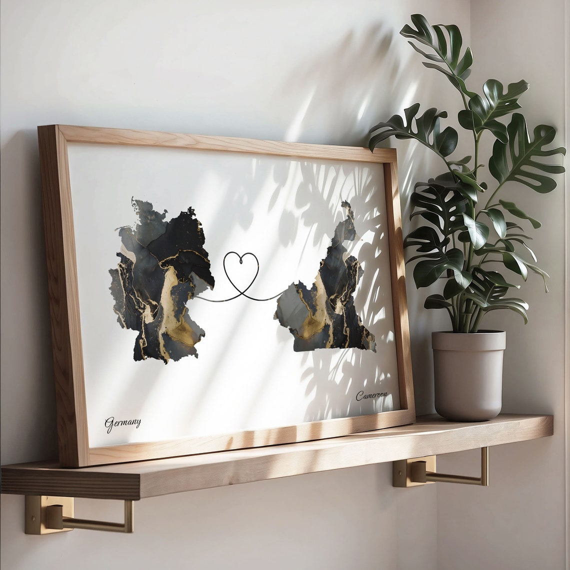 Germany To Cameroon Heart Linked Marble Map Love Connection Poster - Image 3