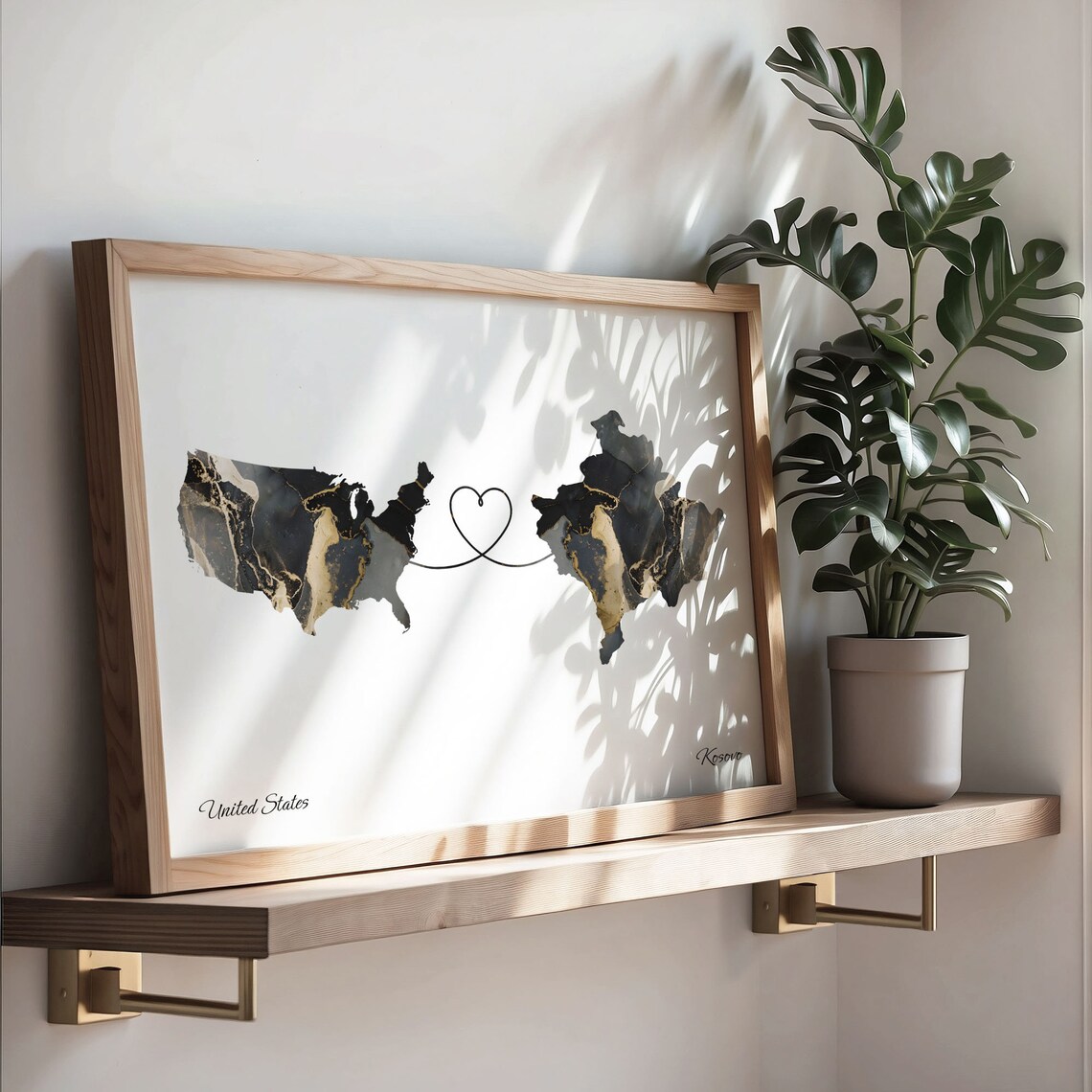 USA to Kosovo Map Poster, Kosovar Gift Travel Art - Image 3
