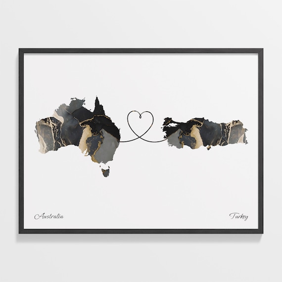 Australia Turkey Marble Two Countries Heart Connection Art Poster