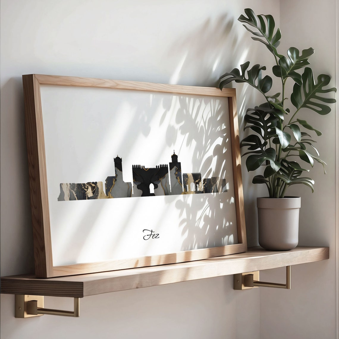 Fez Morocco Black Gold Marble Medina Gate Skyline Silhouette Poster - Image 3