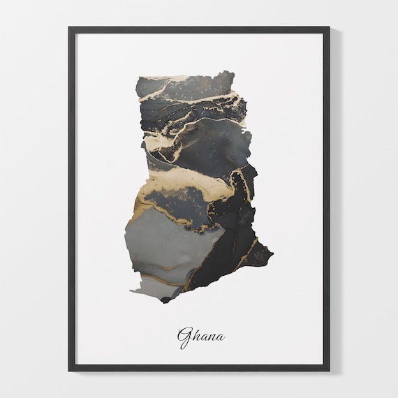 Ghana Country Map Black Gold Marble Beautiful Elegant Art Poster