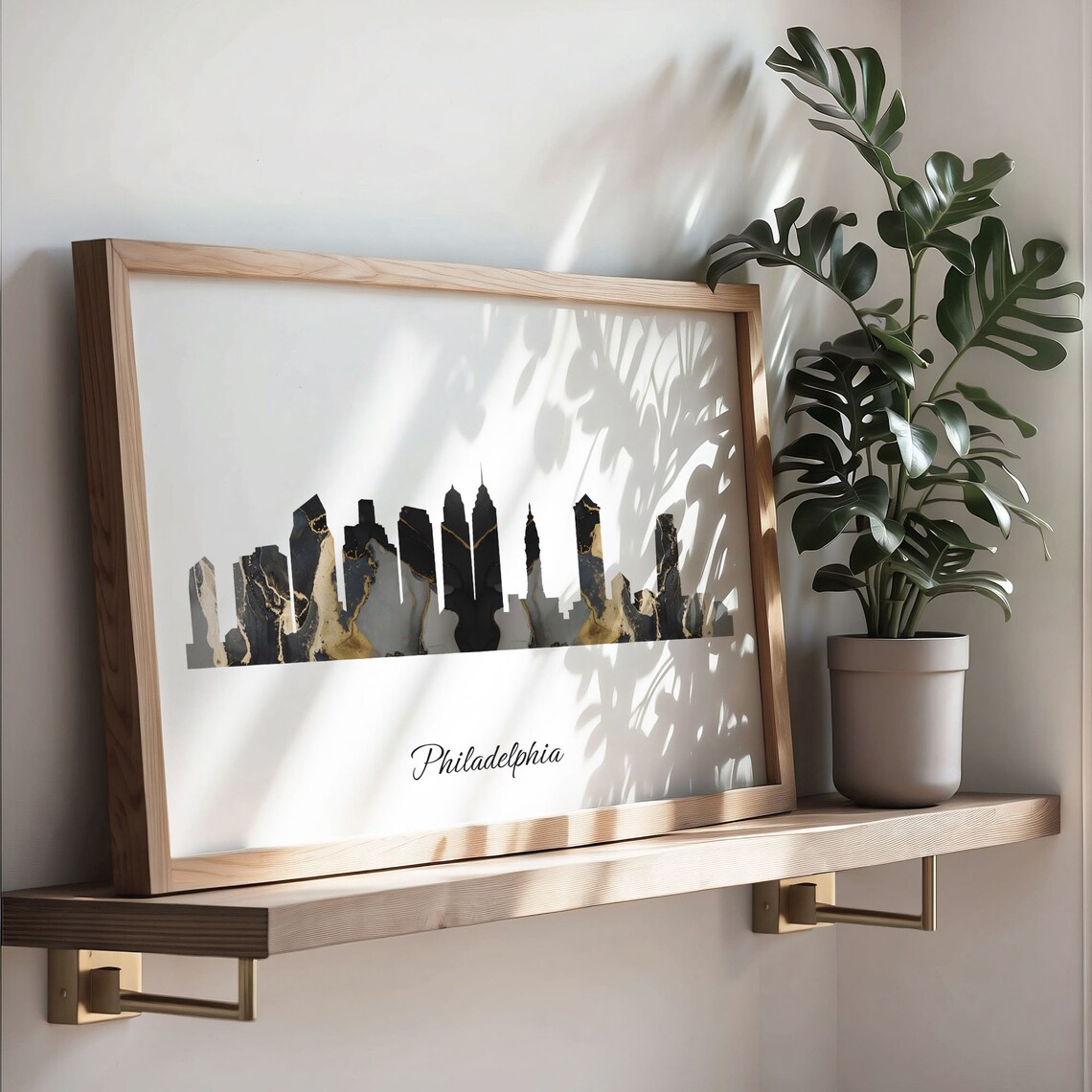 Philadelphia USA Black Gold Marble Skyline Silhouette Art Poster - Image 3