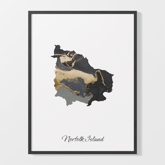 Norfolk Island Black And Gold Marble Map Minimalist Art Poster
