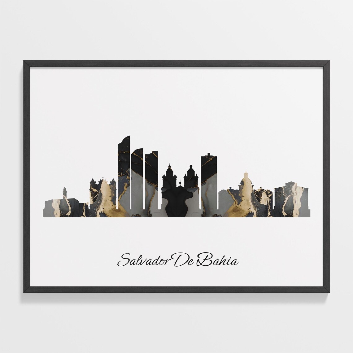 Salvador De Bahia Skyline Marble Cityscape Black and Gold Poster
