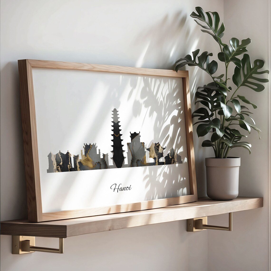 Hanoi Vietnam Marble Skyline Black Gold Minimalist Cityscape Poster - Image 3