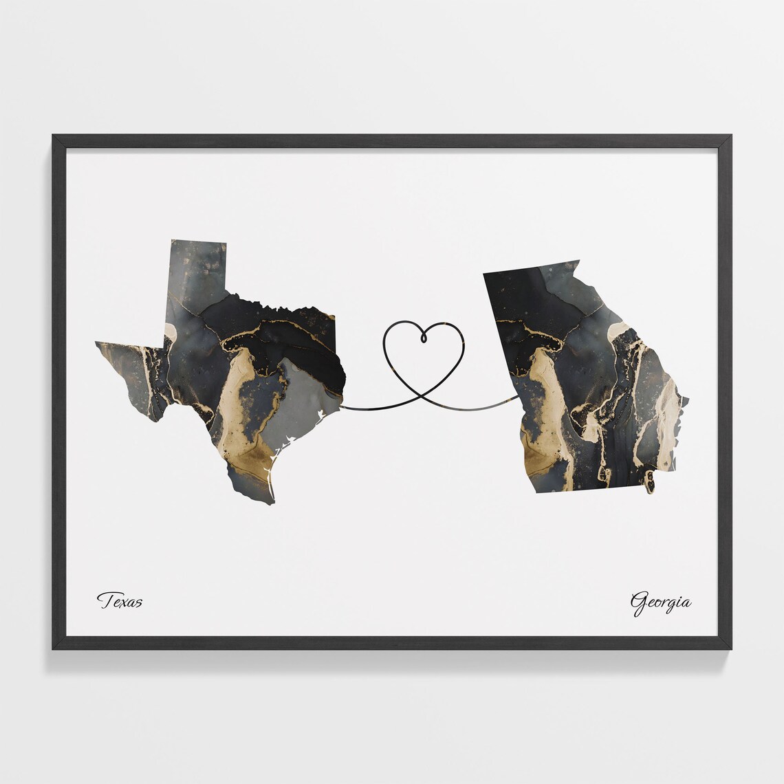 Texas To Georgia Map Poster, Travel Art Print