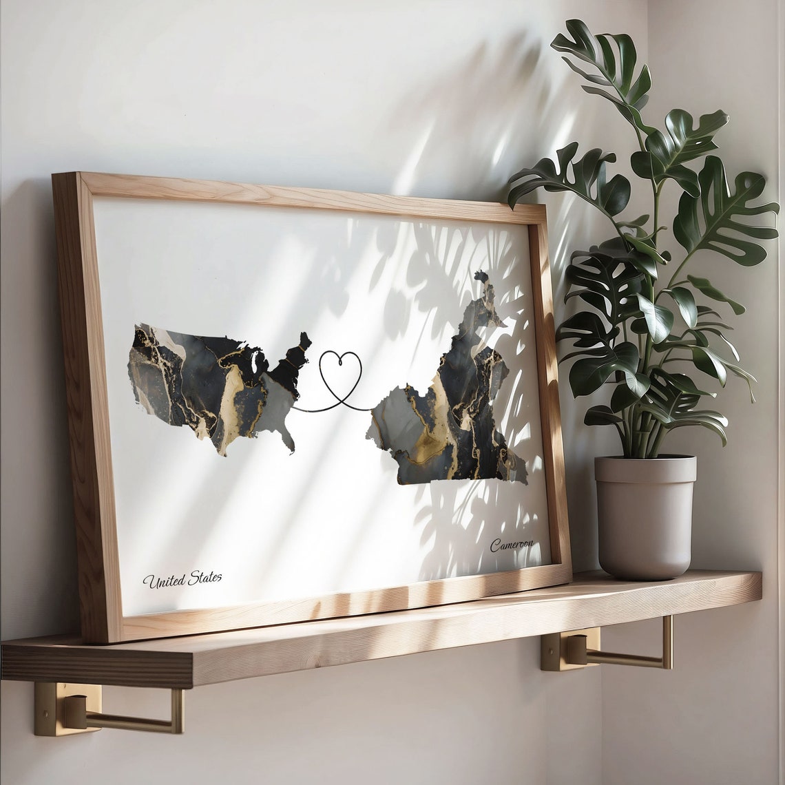 United States and Cameroon Marble Map Heart Long Distance Poster - Image 3