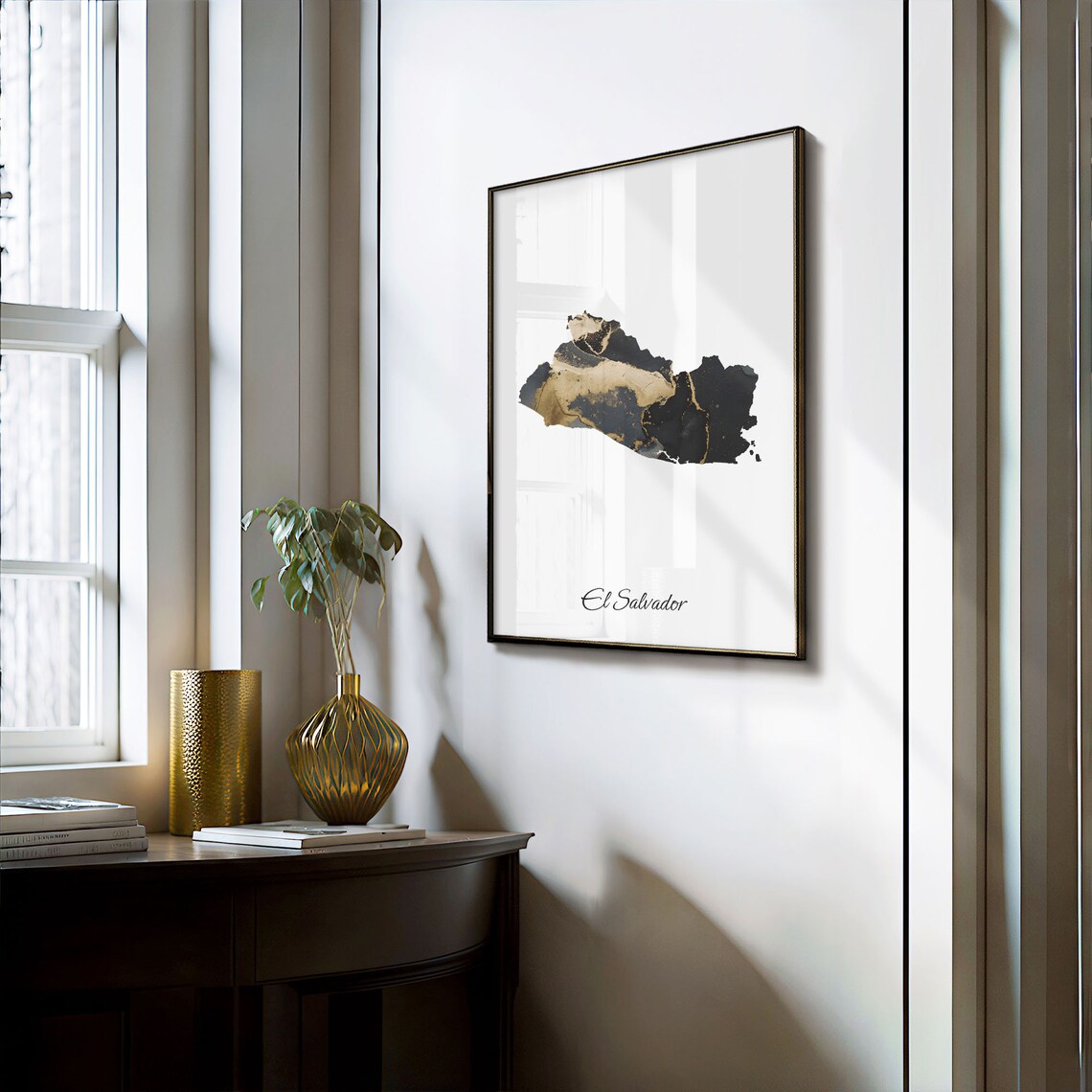 Elegant El Salvador Black and Gold Marble Country Map Poster for Home - Image 3