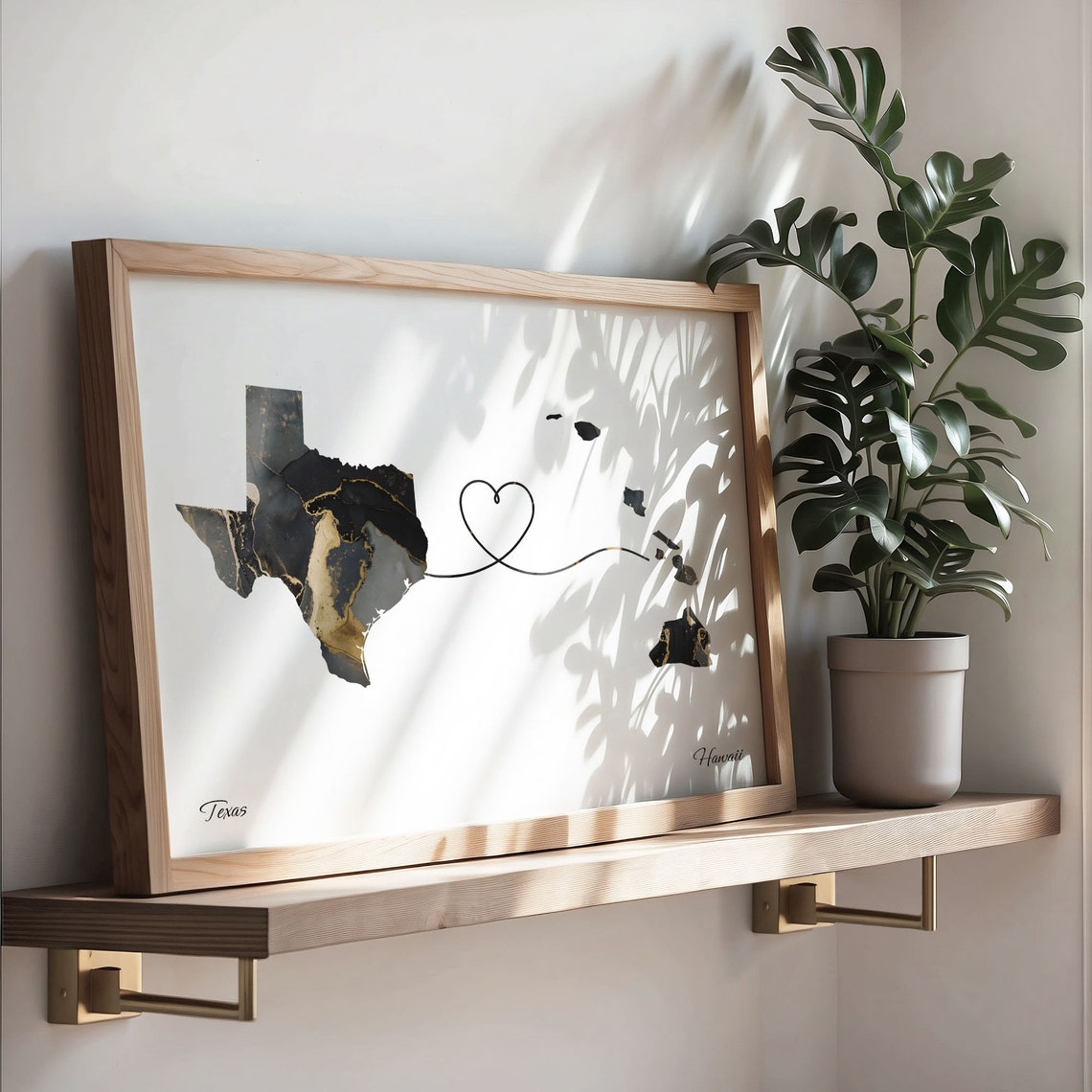 Texas To Hawaii Heart Connected Black Marble State Map Poster - Image 3