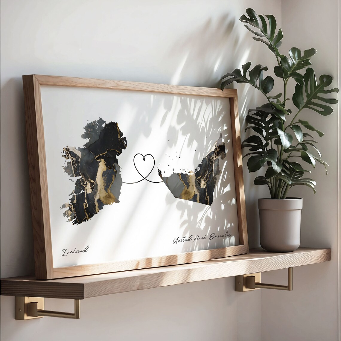Ireland and United Arab Emirates Black and Gold Marble Two Countries Map Poster - Image 3