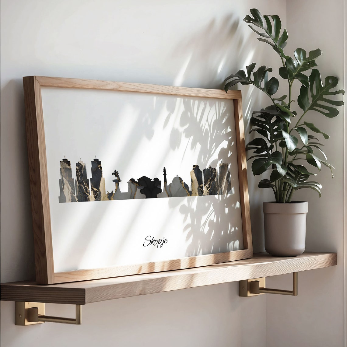 Skopje Macedonia Marble Skyline Black Gold Minimalist Cityscape Poster - Image 3