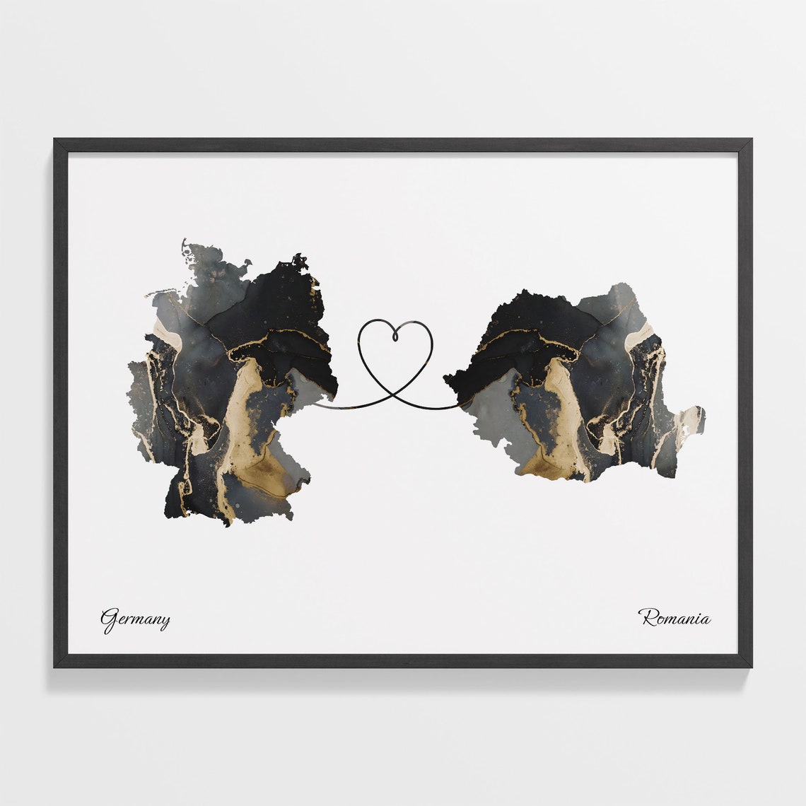 Germany and Romania Marble Heart Map Long Distance Love Poster