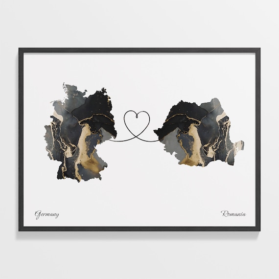 Germany and Romania Marble Heart Map Long Distance Love Poster